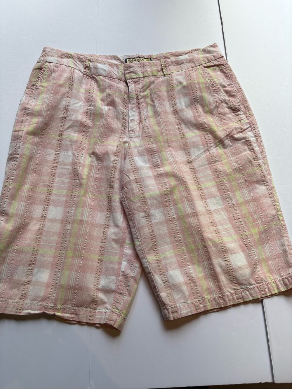 Carribbean Joe Women's Striped Pastel Cotton Bermuda Shorts pink/ylw Size 12